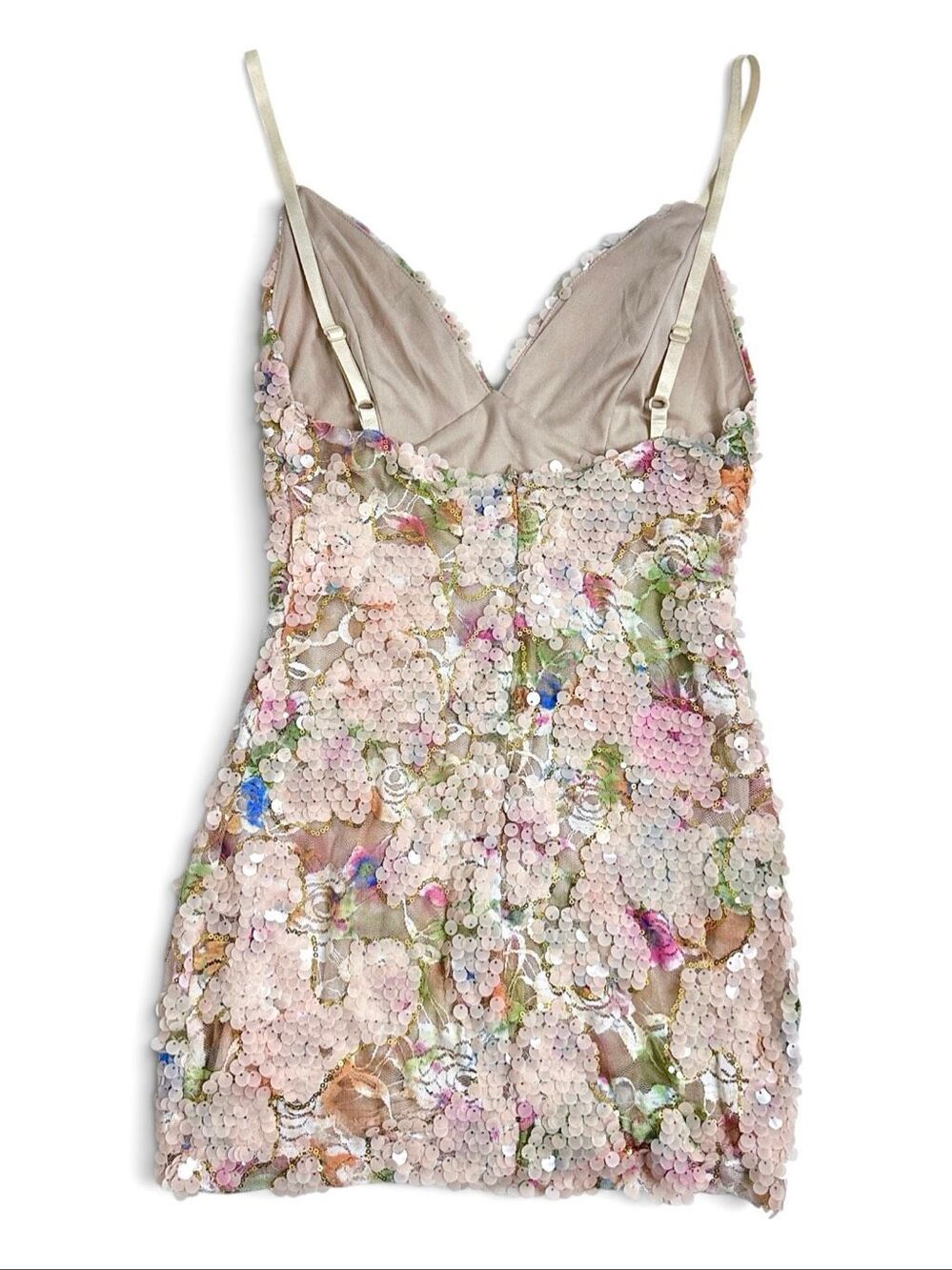 Bella Barnett Floral Sequin Bodycon Mini Dress XS Blush Cocktail Party Date HoCo - Picture 4 of 16